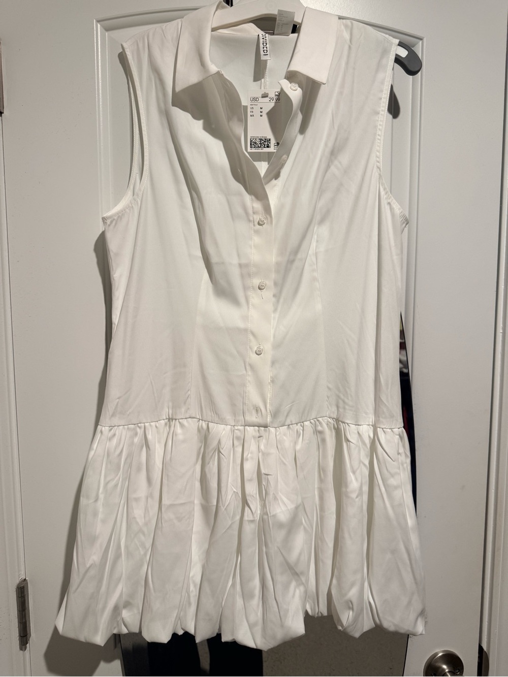 H&M White Sleeveless Button-Front Bubble-Hem Shirt Dress